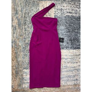 NWT Lulus Sheath Dress Womens Size M One Shoulder Cross Strap Fuchsia Pink